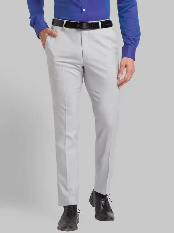Men Grey Neo Classic Fit Solid Polyester Blend Trouser