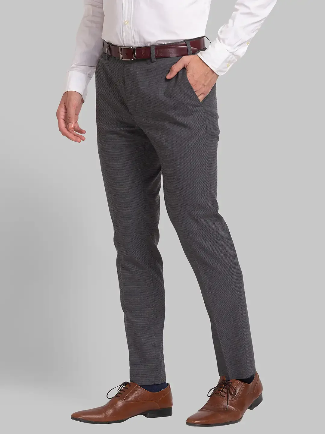 Men Grey Neo Classic Fit Structure Polyester Blend Trouser - Image 3