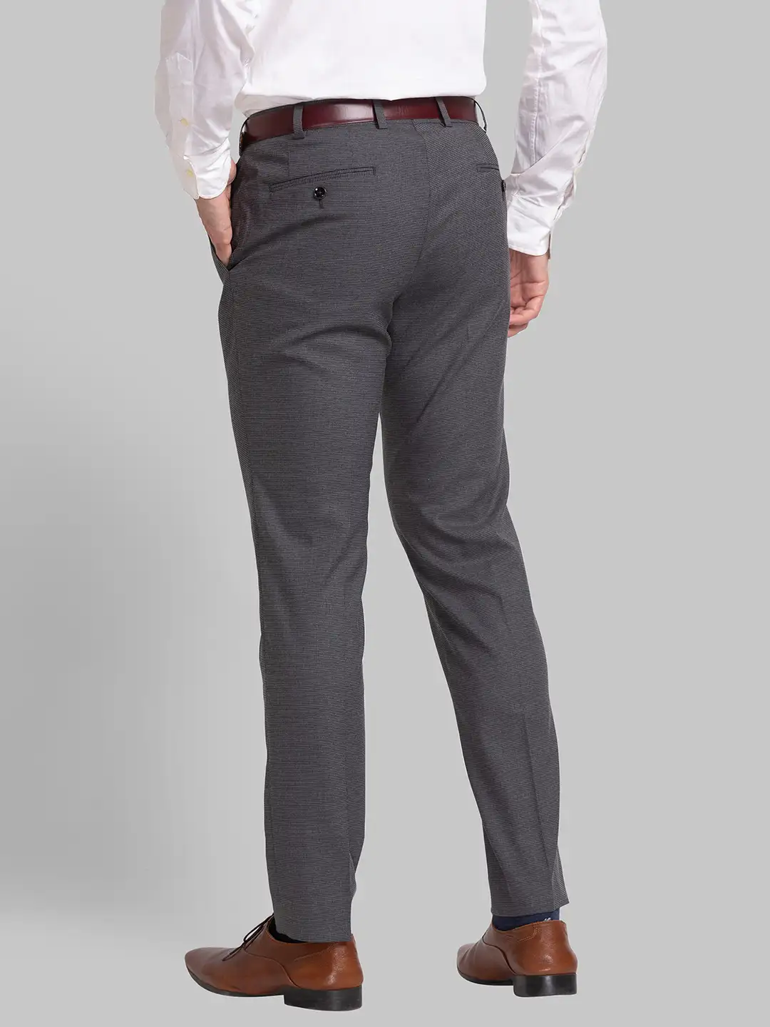 Men Grey Neo Classic Fit Structure Polyester Blend Trouser - Image 4