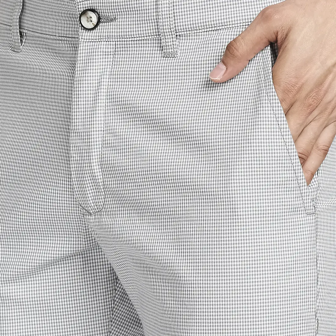 Men Grey Nuvo Fit Checks Cotton Blend Trouser - Image 6