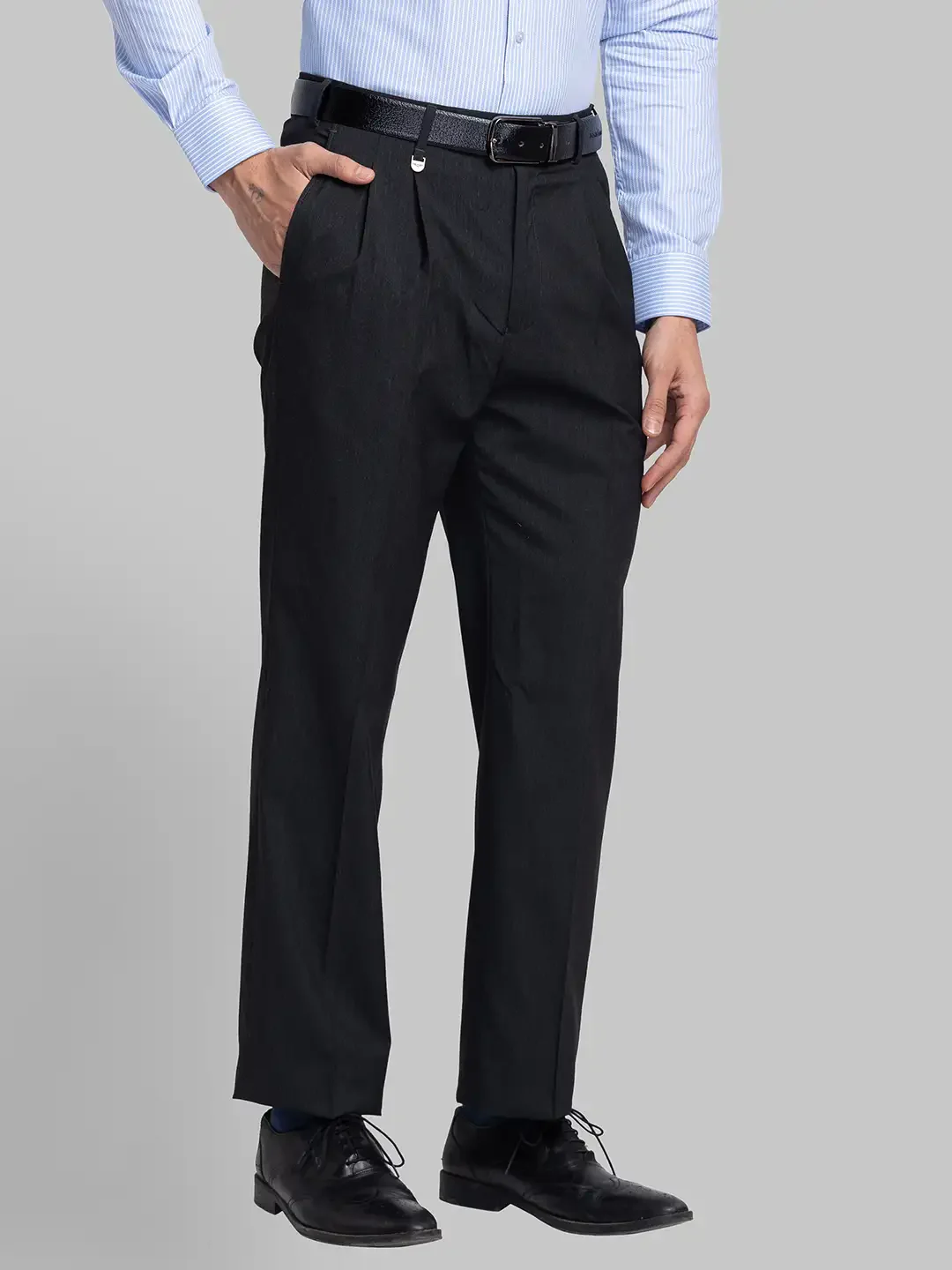Men Grey Pick-A-Pick Polyester Blend Trouser - Image 2