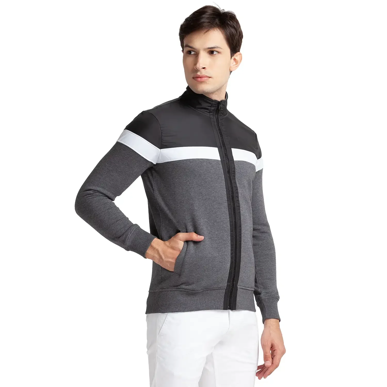 Men Grey Regular Fit Cut & Sew Cotton Polyester Blend Sweatshirts - Image 2