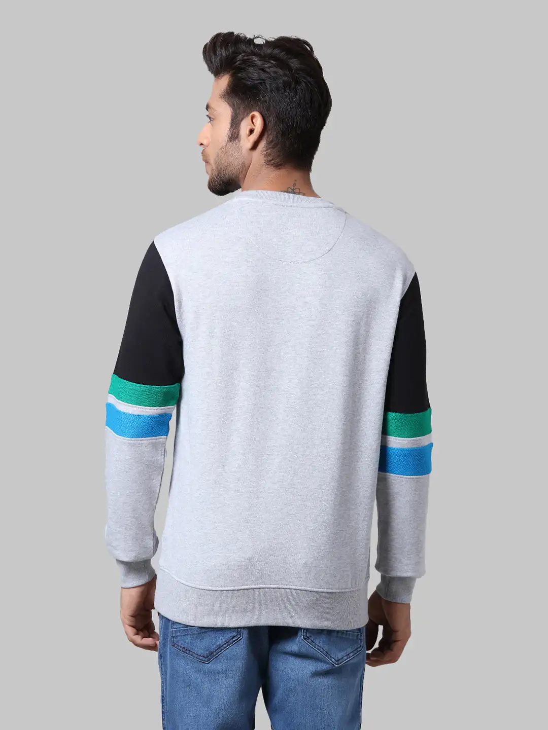 Men Grey Regular Fit Embroidery Cotton Polyester Blend Round Collar Sweatshirts - Image 4