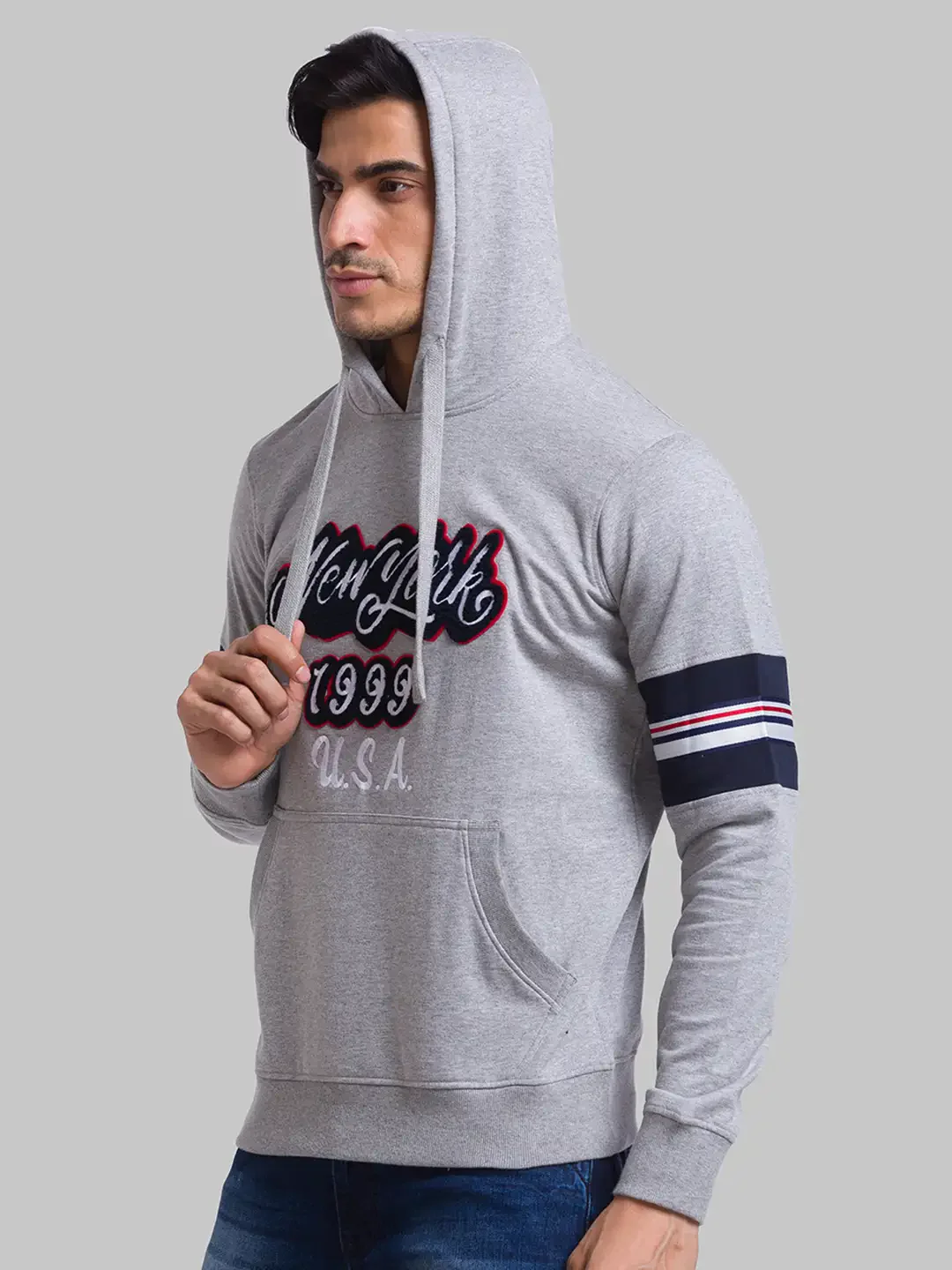 Parx Men Grey Regular Fit Graphic Cotton Polyester Blend Sweatshirts - Image 3