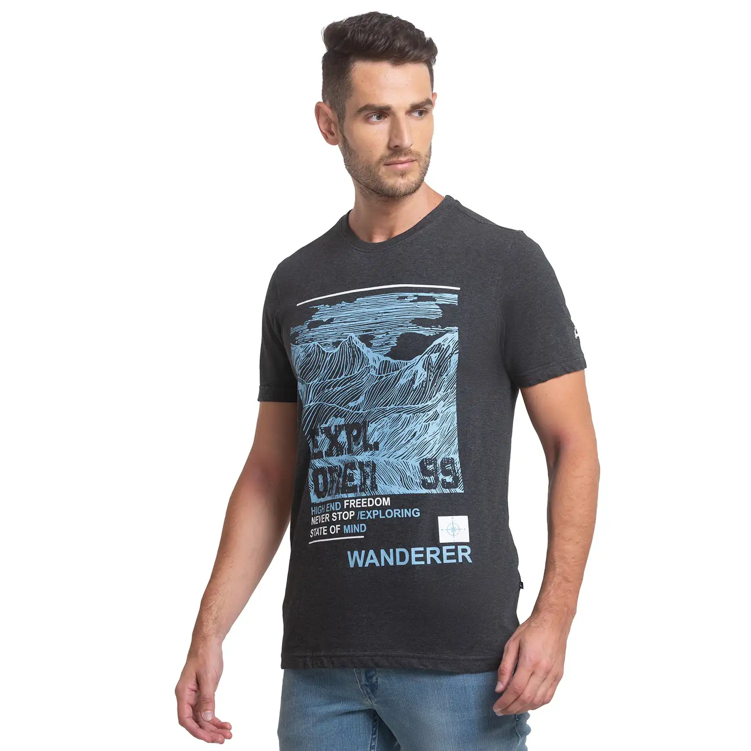 Men Grey Regular Fit Graphic Cotton T-Shirt - Image 3