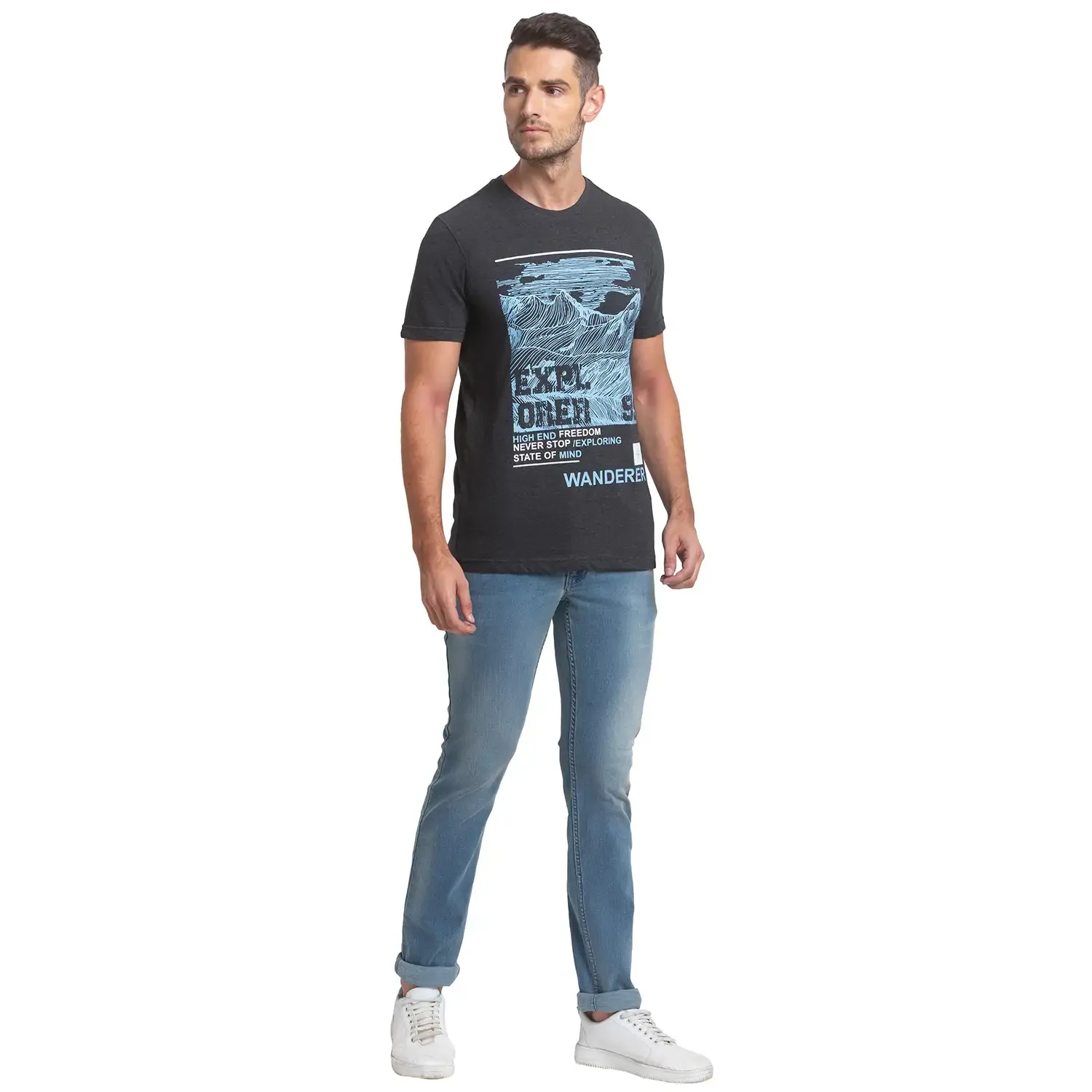 Men Grey Regular Fit Graphic Cotton T-Shirt - Image 5
