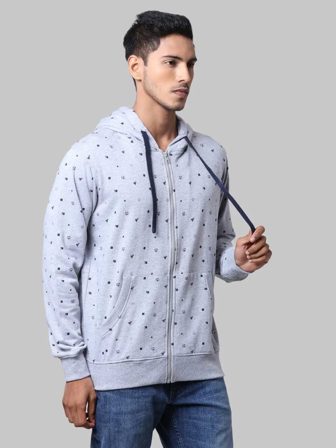Men Grey Regular Fit Print Cotton Polyester Blend Sweatshirts - Image 2