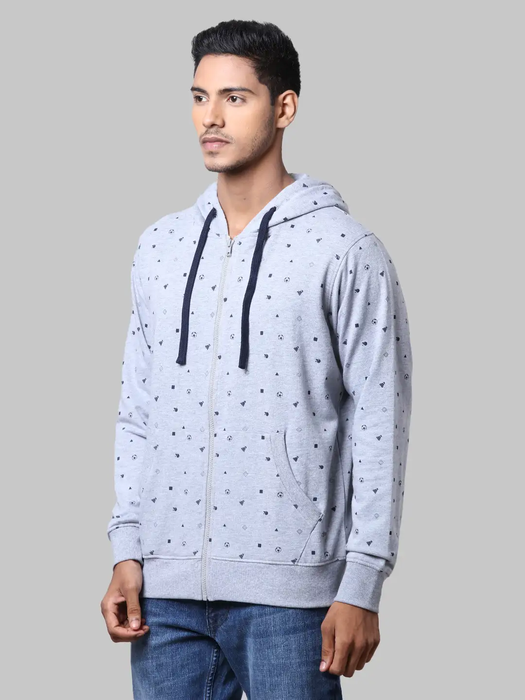 Men Grey Regular Fit Print Cotton Polyester Blend Sweatshirts - Image 3