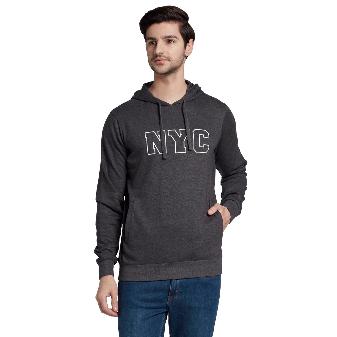 Men Grey Regular Fit Print Cotton Polyester Blend Sweatshirts