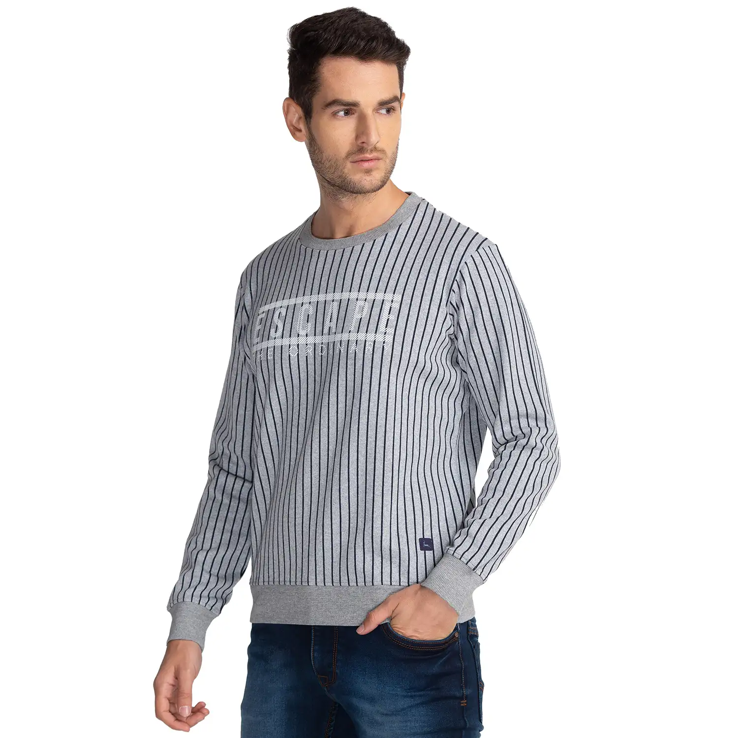 Men Grey Regular Fit Print Cotton Polyester Blend Sweatshirts - Image 3