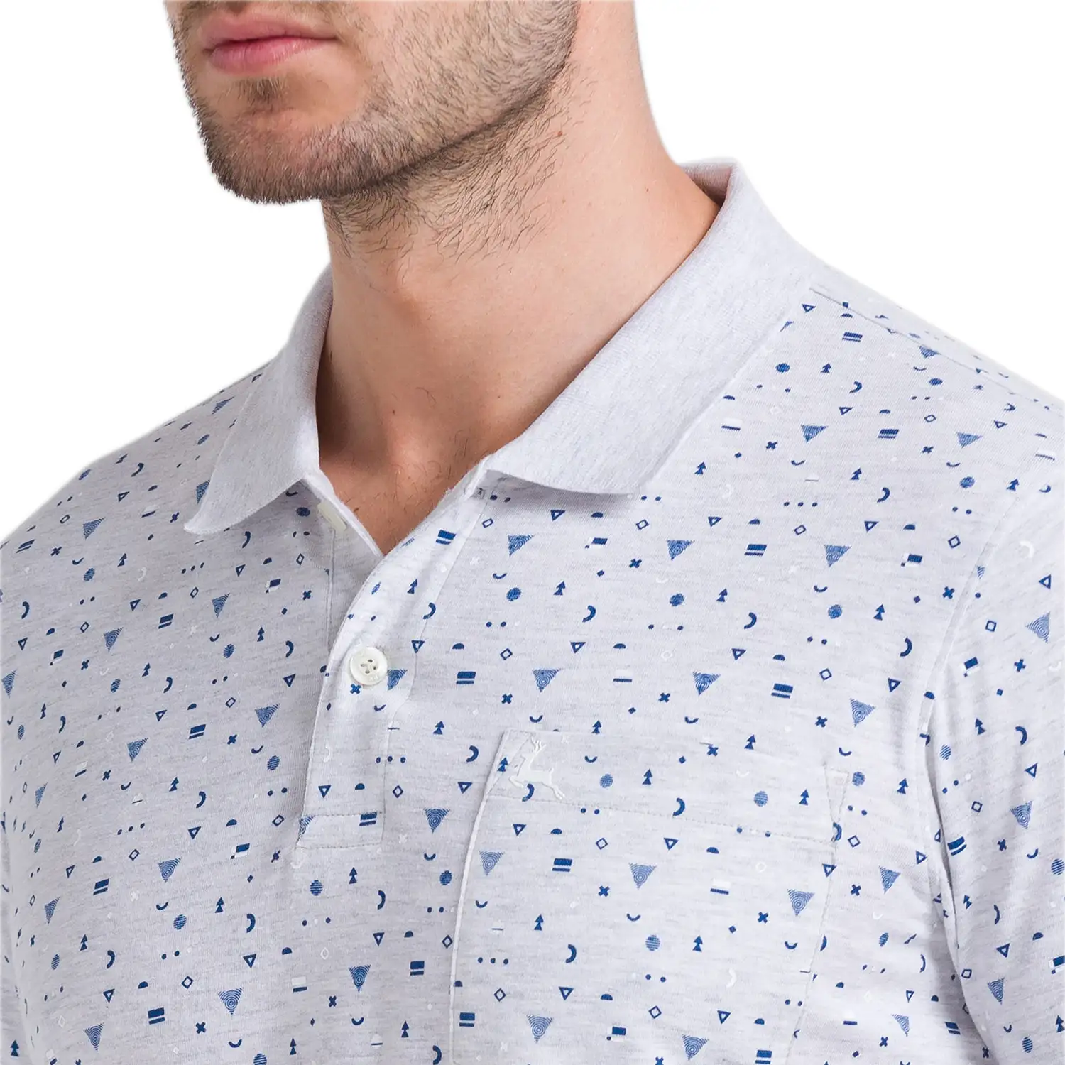 Men Grey Regular Fit Print Cotton Round Neck Collar Polo T-Shirt - Image 6