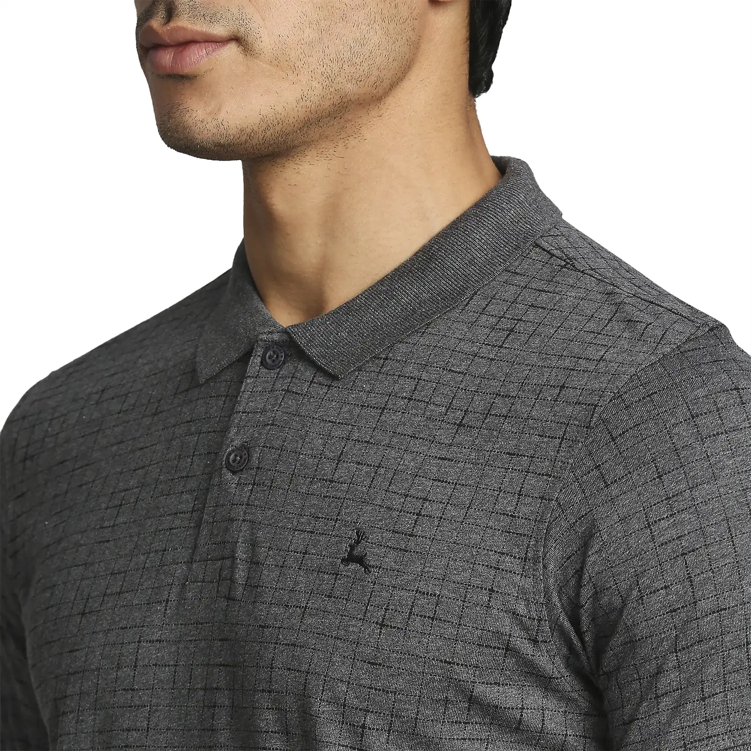 Men Grey Regular Fit Print Cotton Round Neck Collar Polo T-Shirt - Image 6