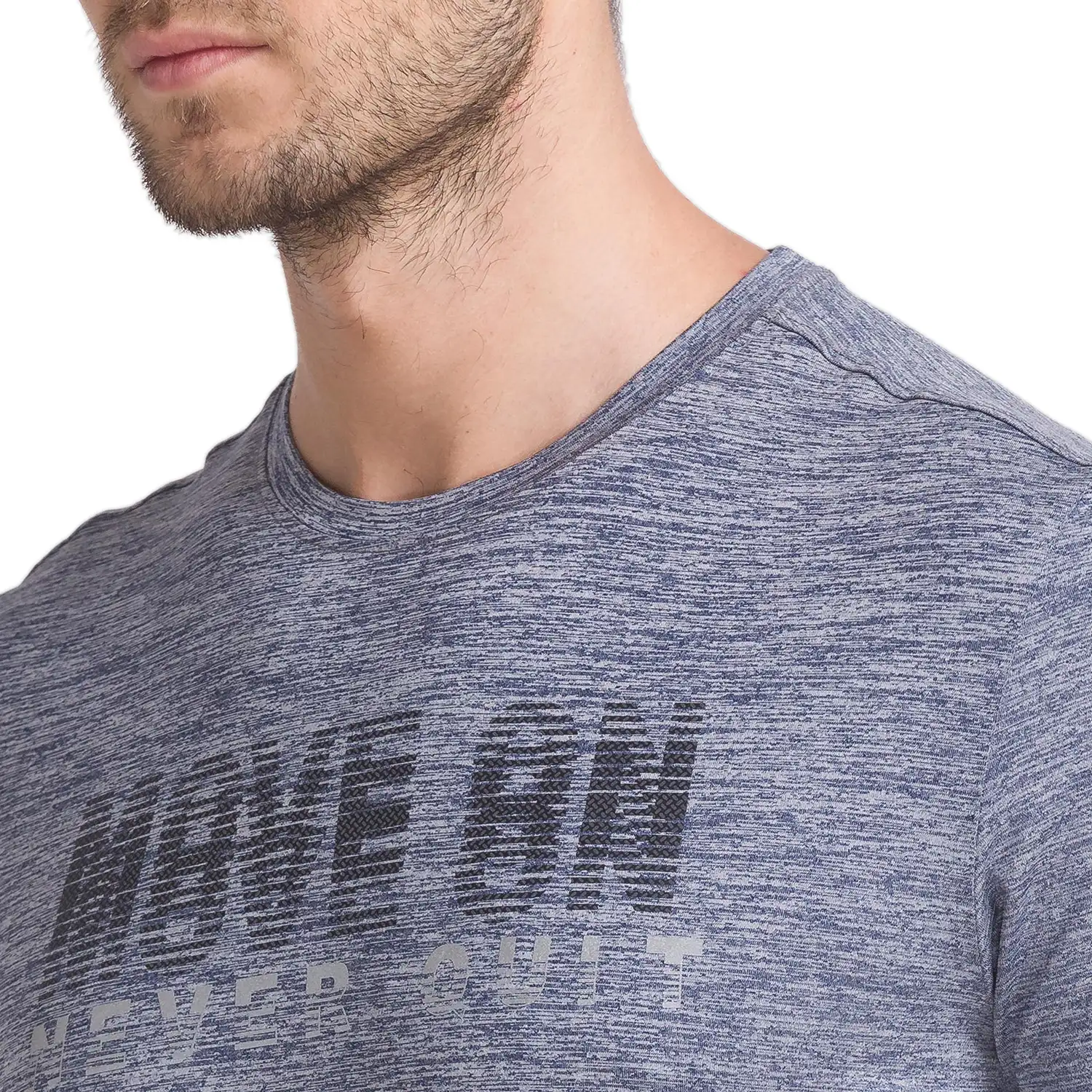 Men Grey Regular Fit Print Polyester Blend Round Collar T-Shirt - Image 6
