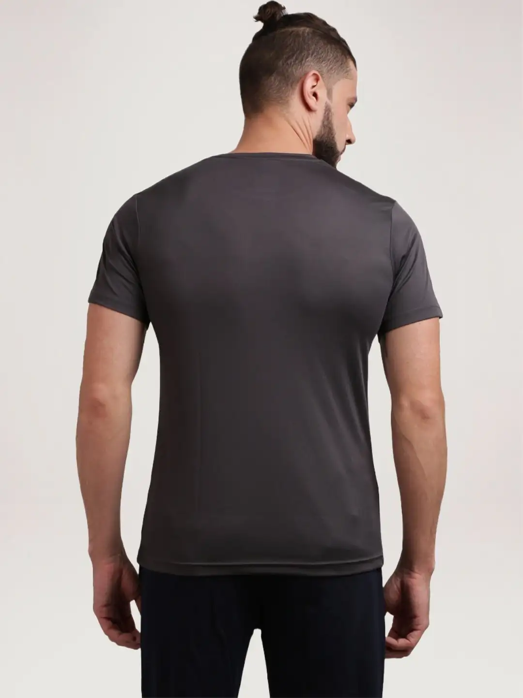 Men Grey Regular Fit Print Polyester T-Shirt - Image 4