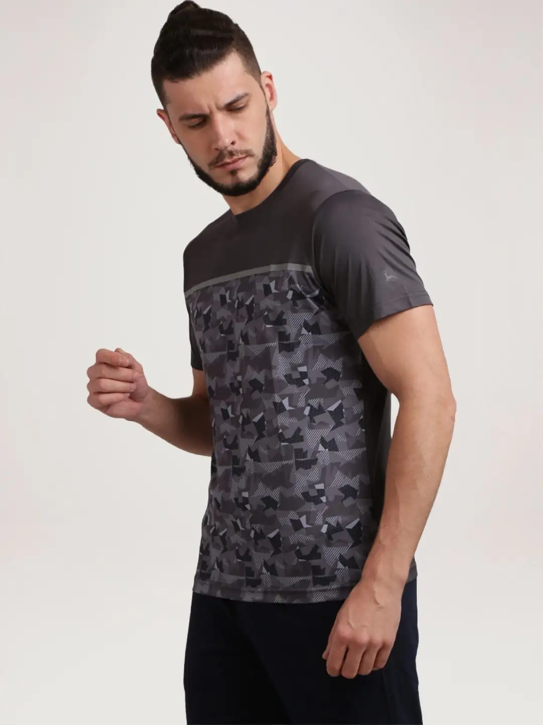 Men Grey Regular Fit Print Polyester T-Shirt - Image 6
