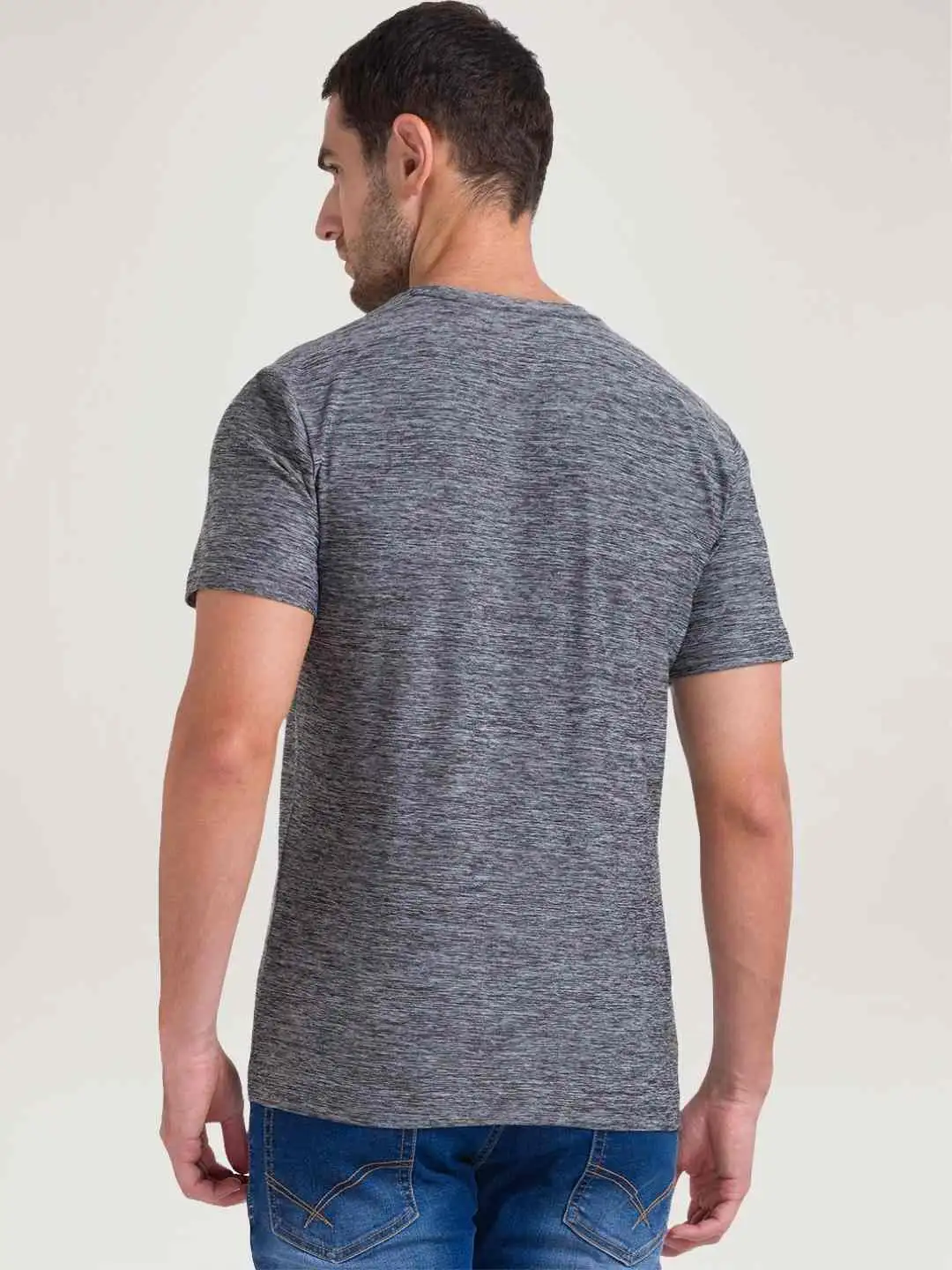 Men Grey Regular Fit Printed Graphic Polyester Blend T-Shirt - Image 4