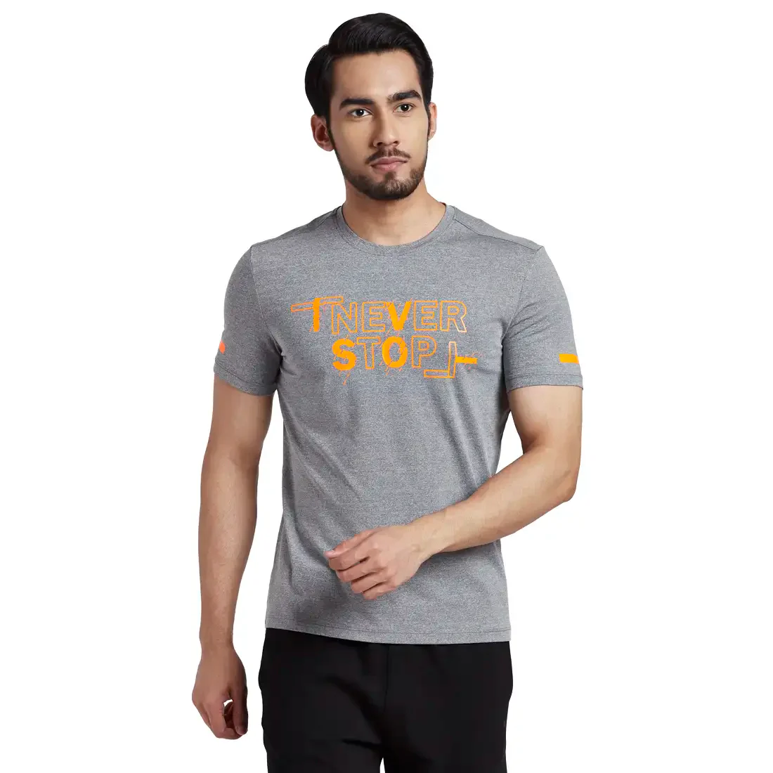 Men Grey Regular Fit Printed Graphic Polyester T-Shirt
