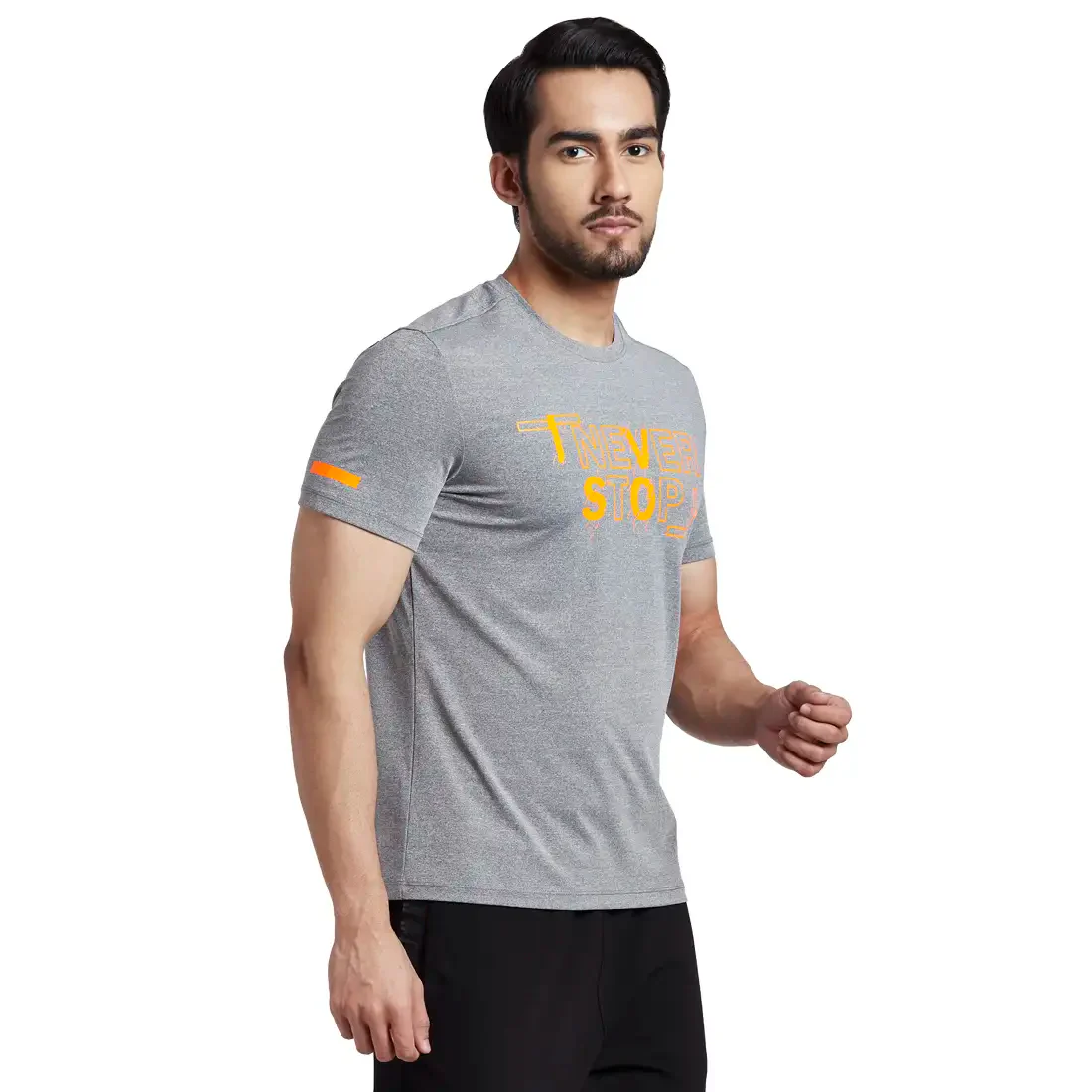 Men Grey Regular Fit Printed Graphic Polyester T-Shirt - Image 2