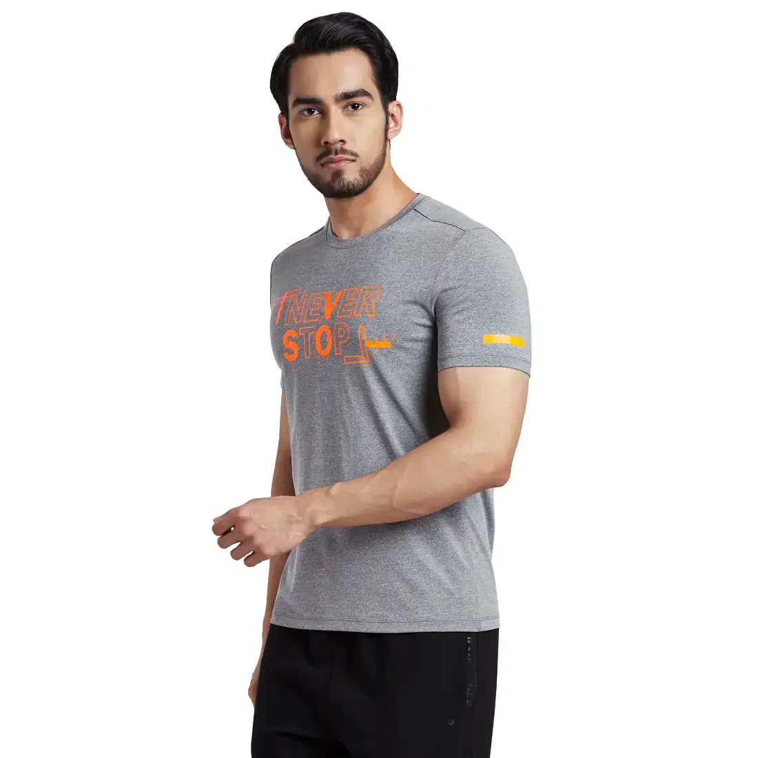 Men Grey Regular Fit Printed Graphic Polyester T-Shirt - Image 3