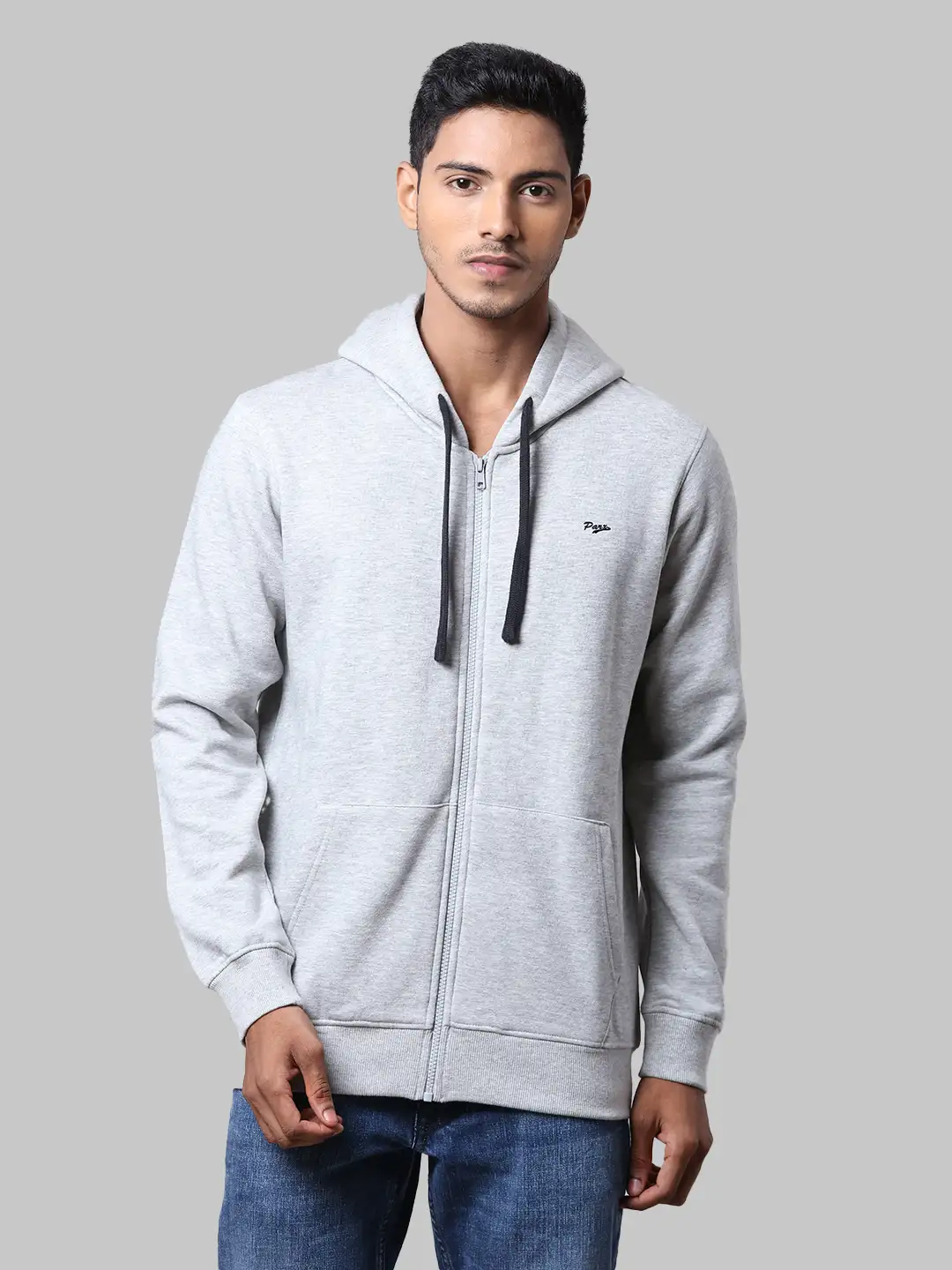 Men Grey Regular Fit Solid Cotton Polyester Blend Sweatshirts