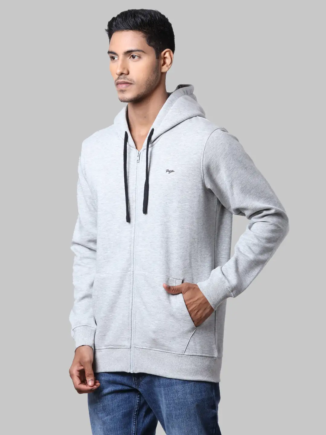 Men Grey Regular Fit Solid Cotton Polyester Blend Sweatshirts - Image 3