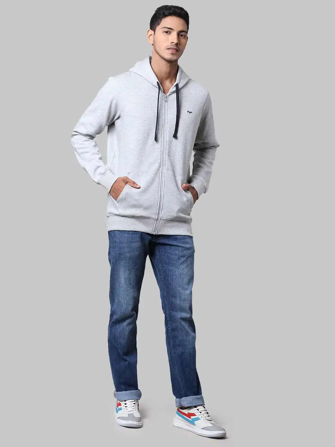 Men Grey Regular Fit Solid Cotton Polyester Blend Sweatshirts - Image 5