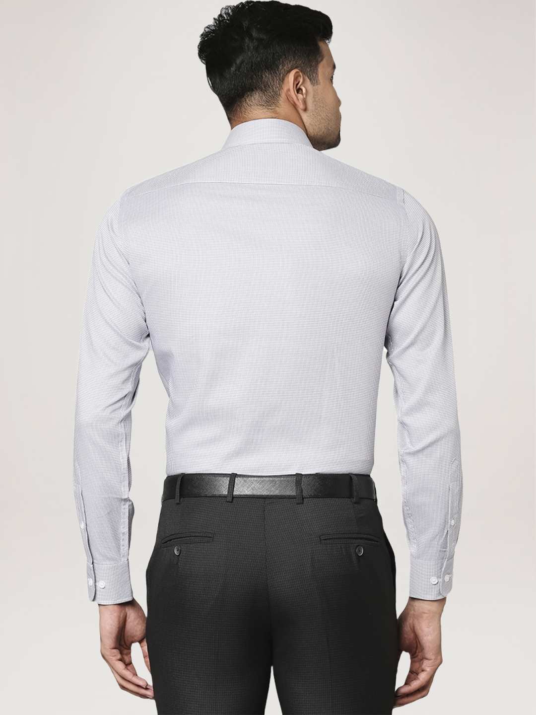 Men Grey Regular Fit Structure Cotton Full Sleeve Ainsley Collar Shirts - Image 3