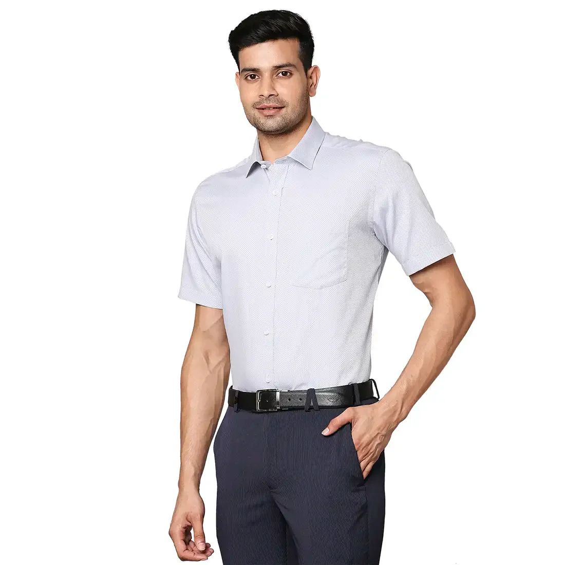 Men Grey Regular Fit Structure Cotton Full Sleeve Shirts - Image 2