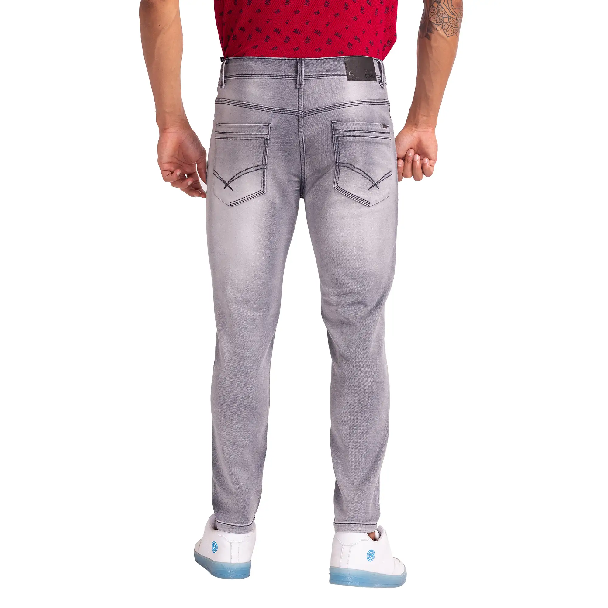 Men Grey Skinny Cropped Fit Dobby Cotton Blend Jeans - Image 4
