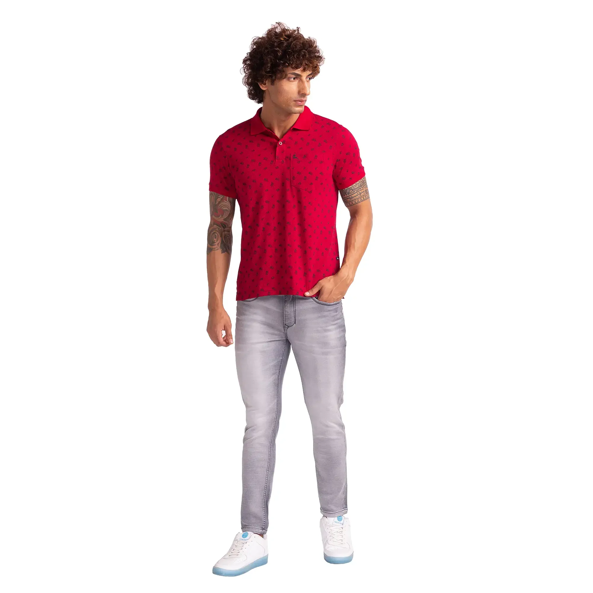 Men Grey Skinny Cropped Fit Dobby Cotton Blend Jeans - Image 5