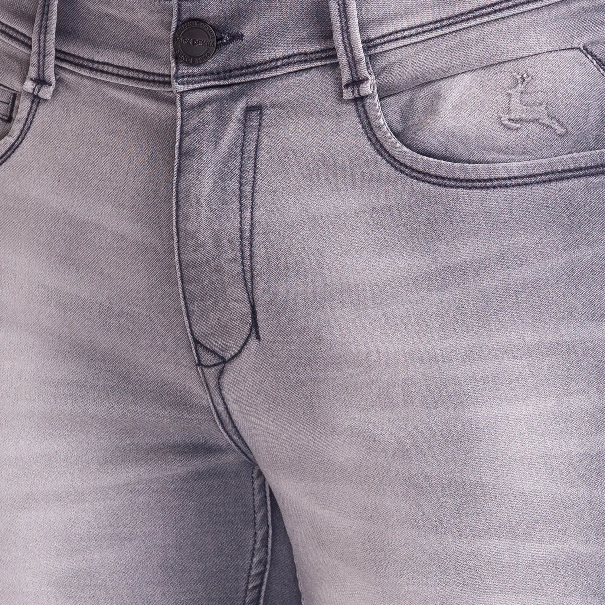 Men Grey Skinny Cropped Fit Dobby Cotton Blend Jeans - Image 6