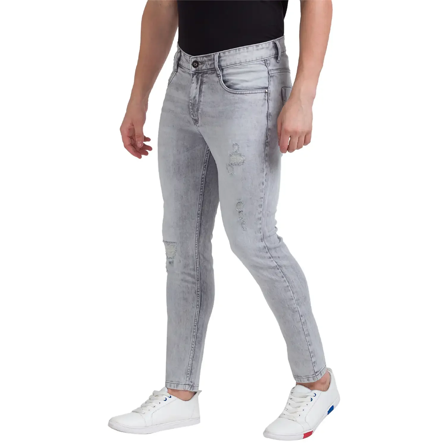Men Grey Skinny Cropped Fit Twill Cotton Blend Jeans - Image 2