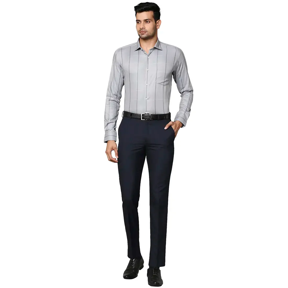 Men Grey Slim Fit Checks Cotton Blend Shirts - Image 5