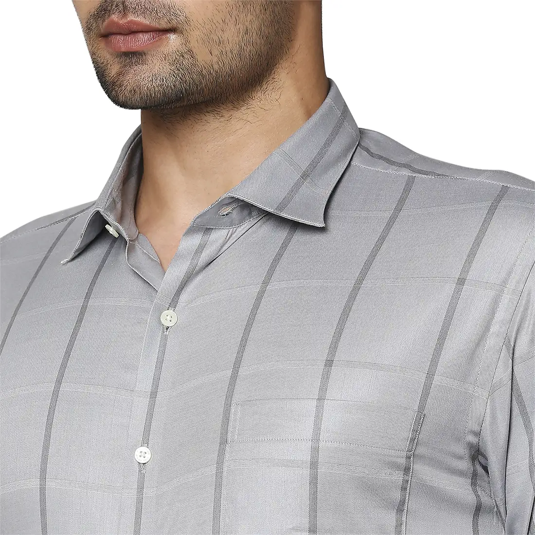 Men Grey Slim Fit Checks Cotton Blend Shirts - Image 6