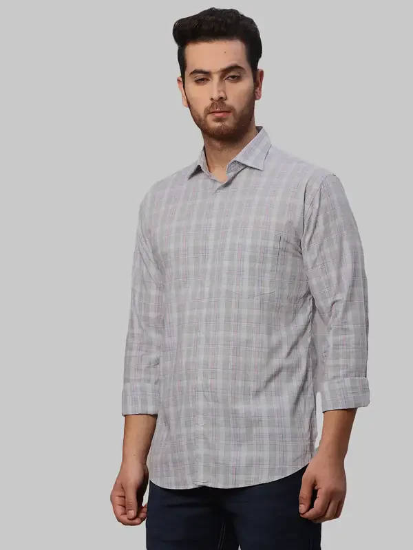 Park Avenue Men Grey Slim Fit Checks Casual Shirt - Image 3