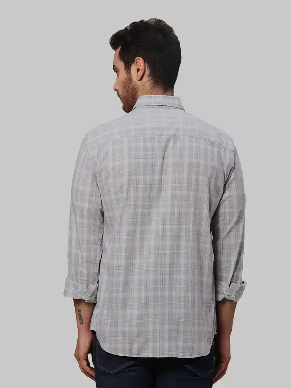Park Avenue Men Grey Slim Fit Checks Casual Shirt - Image 4