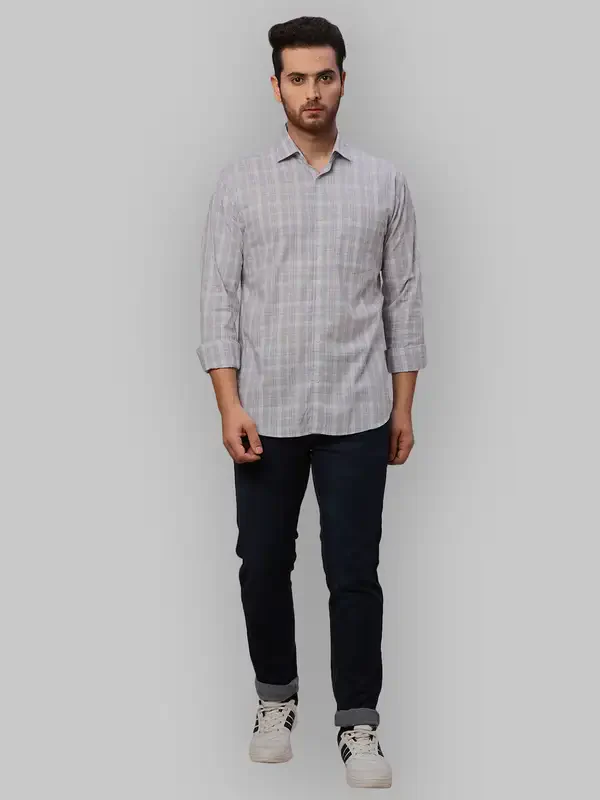 Park Avenue Men Grey Slim Fit Checks Casual Shirt - Image 5