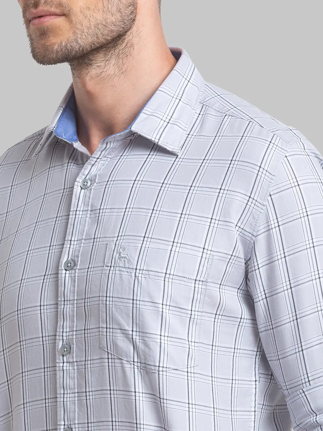 Men Grey Slim Fit Checks Cotton Full Sleeve Shirts - Image 6