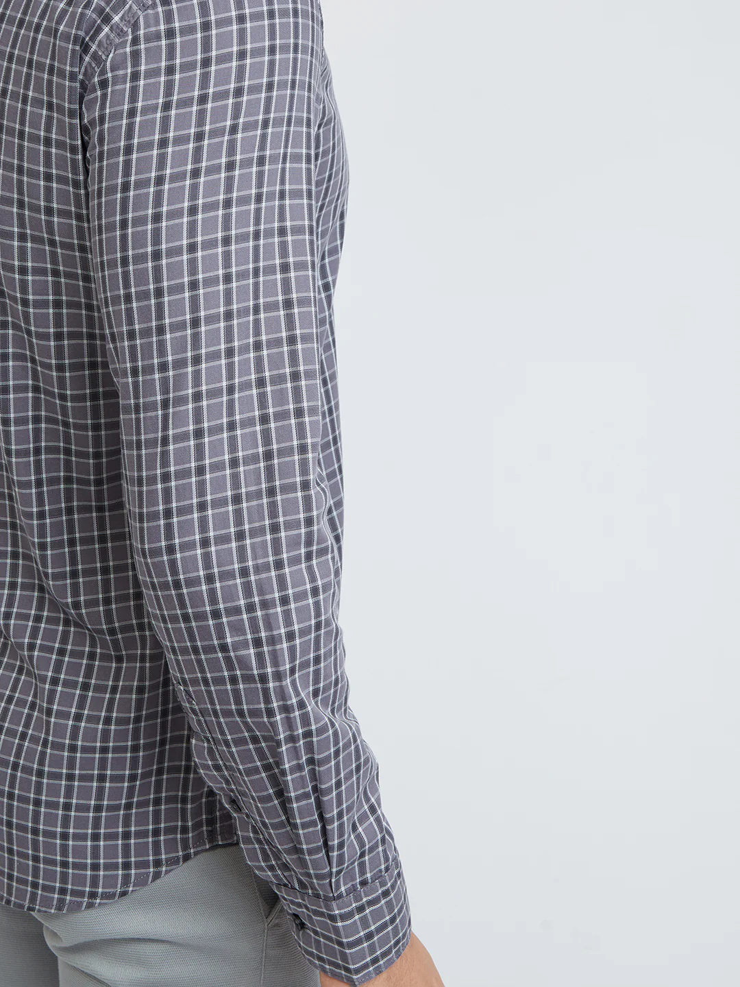 Men Grey Slim Fit Checks Cotton Full Sleeve Shirts - Image 7