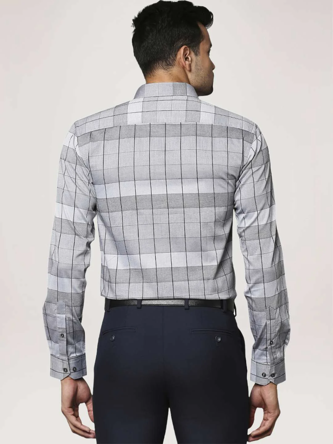 Men Grey Slim Fit Checks Cotton Shirts - Image 3