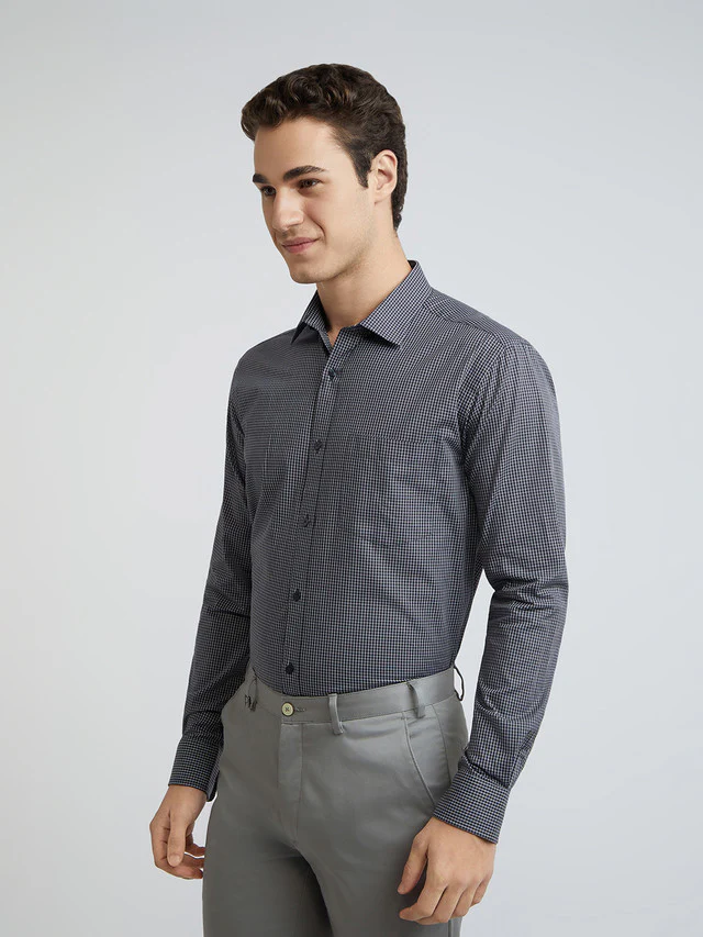 Park Avenue Men Grey Slim Fit Checks Cotton Shirts - Image 3