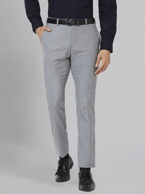 Men Grey Slim Fit Checks Polyester Blend Trouser