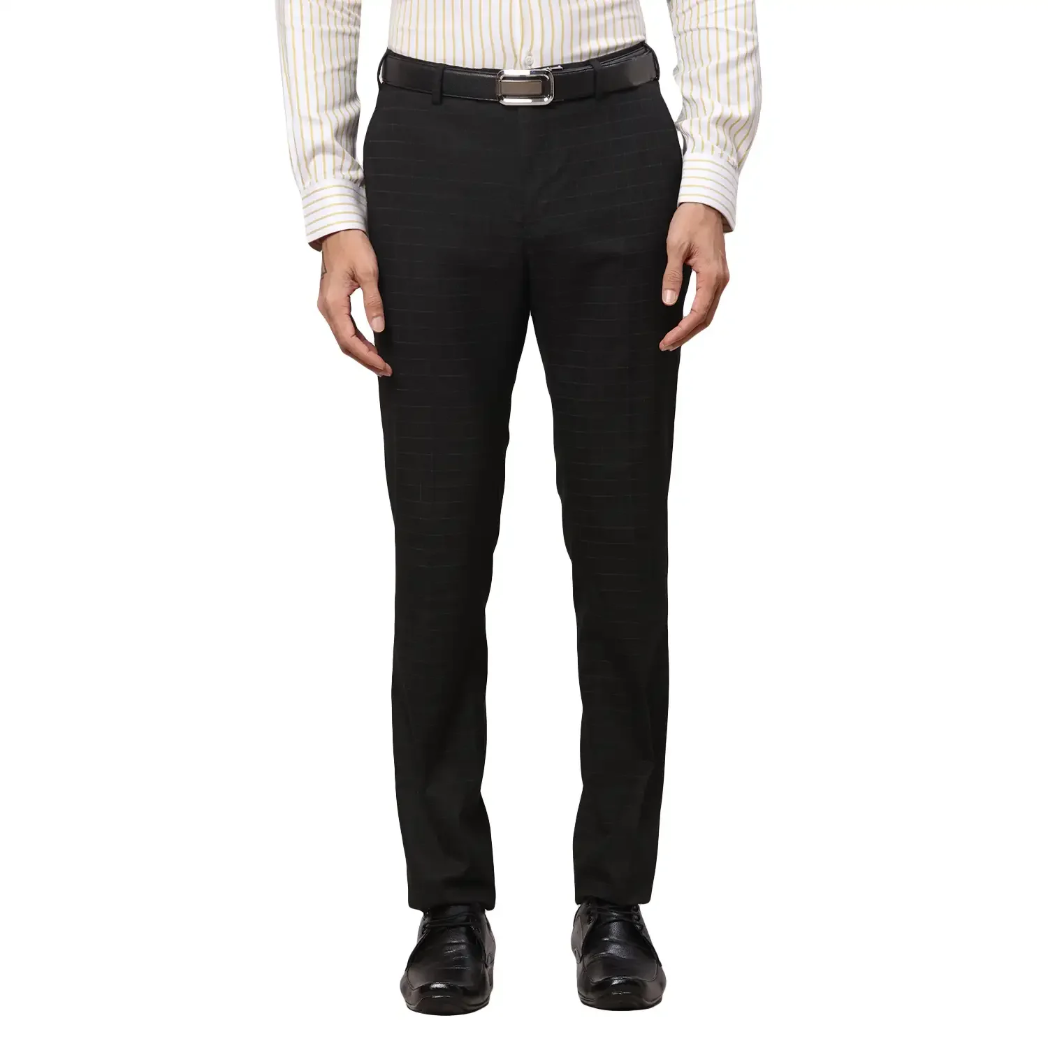 Raymond Men Grey Slim Fit Checks Polyester Blend Trouser