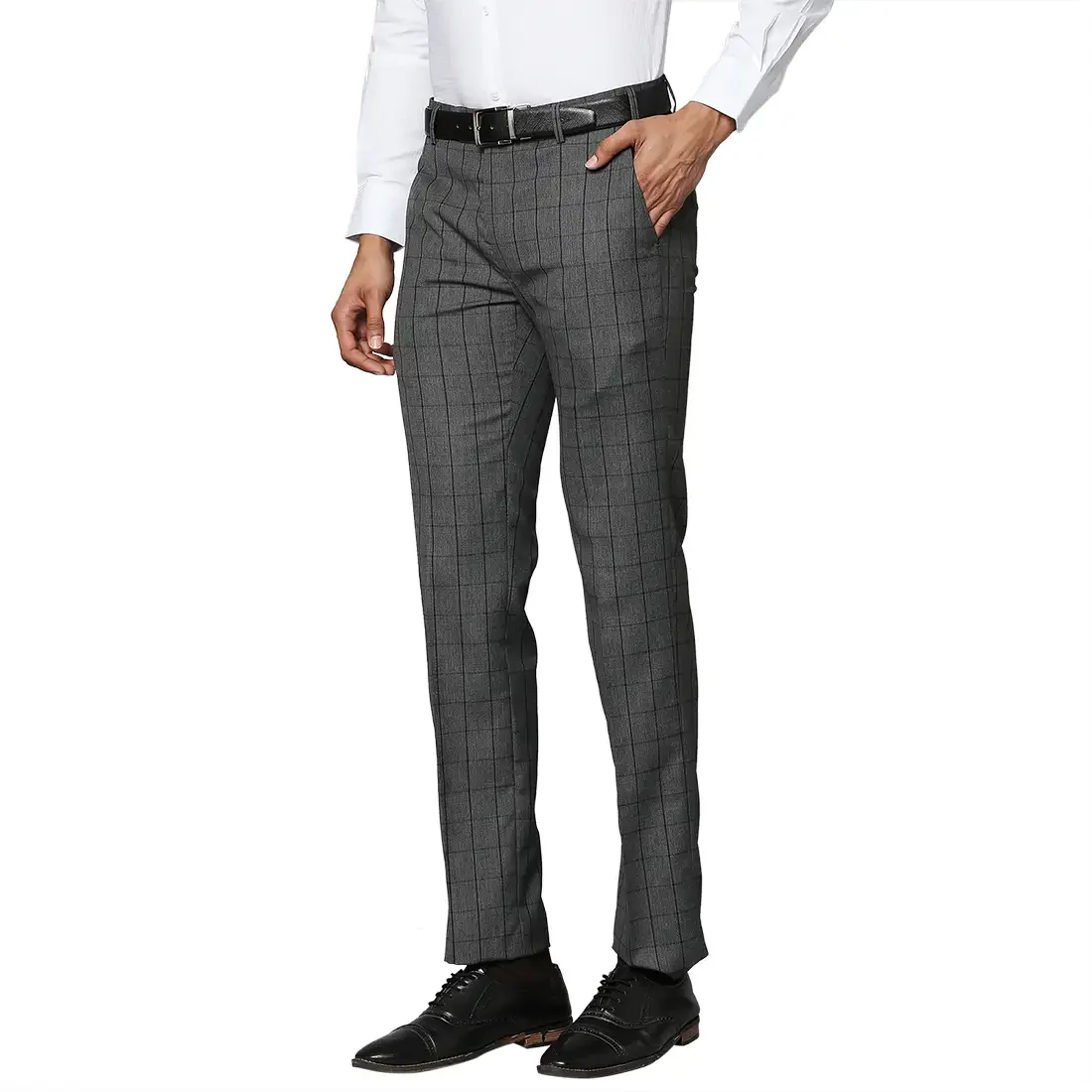 Men Grey Slim Fit Checks Polyester Blend Trouser - Image 3