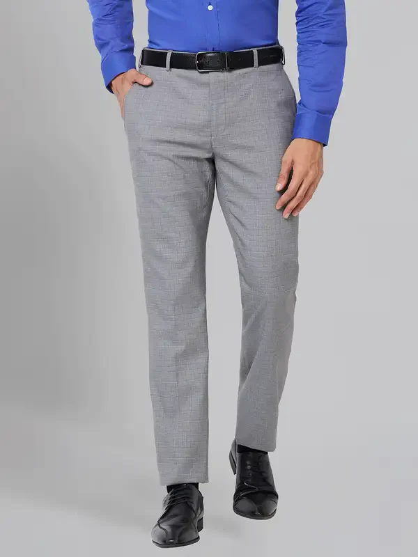 Men Grey Slim Fit Checks Polyester Blend Trouser