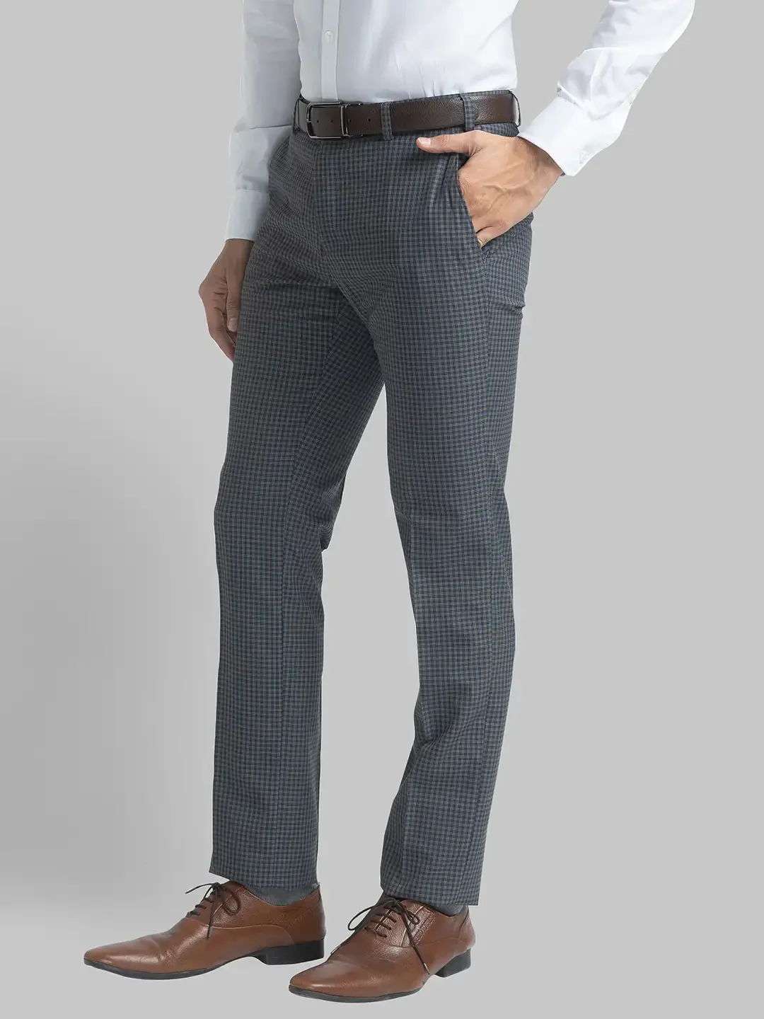 Men Grey Slim Fit Checks Polyester Blend Trouser - Image 3