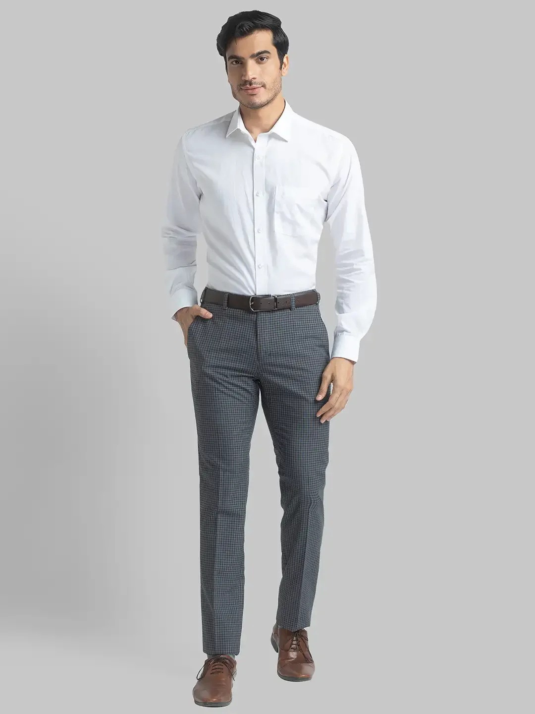 Men Grey Slim Fit Checks Polyester Blend Trouser - Image 5