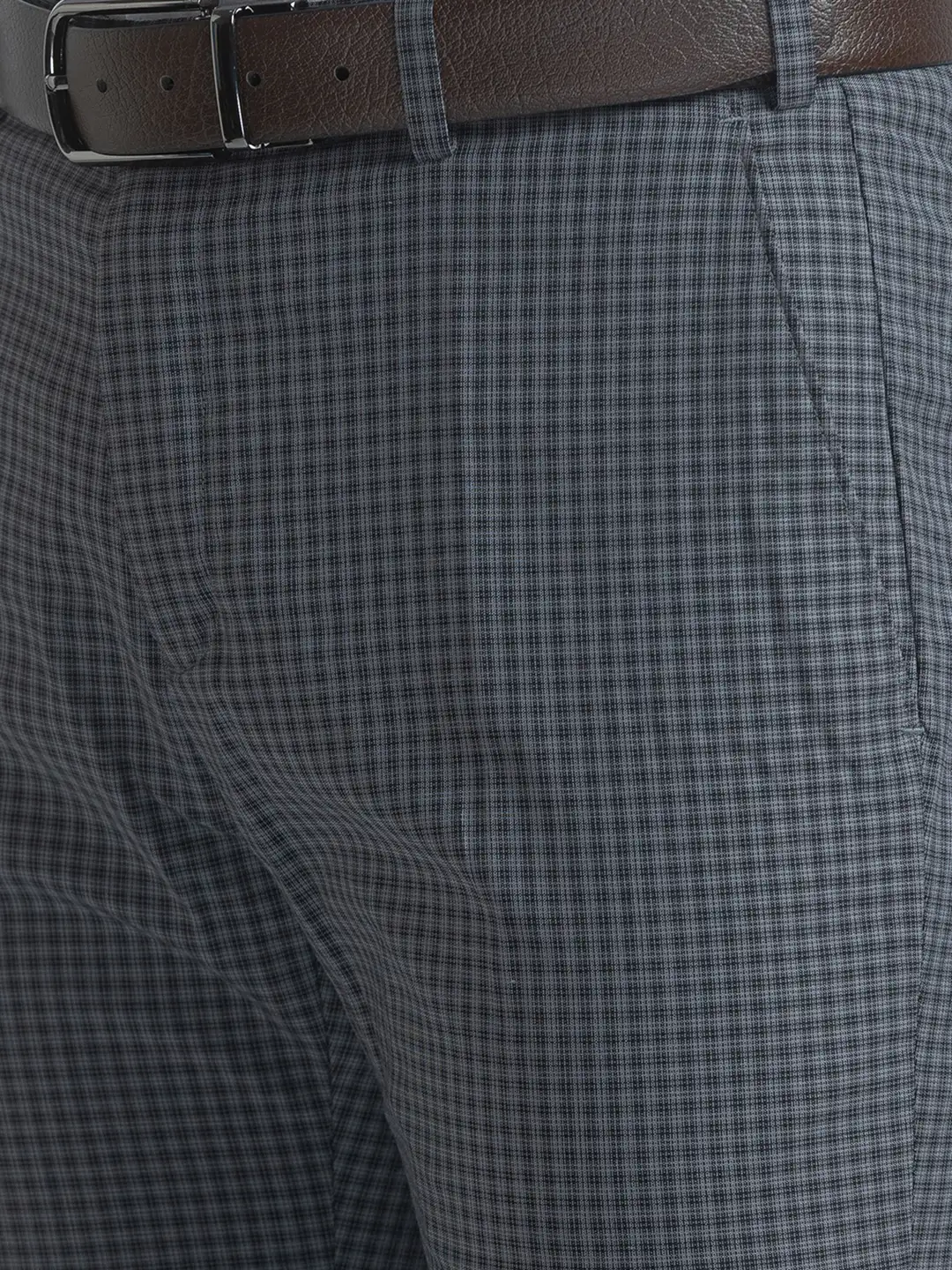Men Grey Slim Fit Checks Polyester Blend Trouser - Image 6