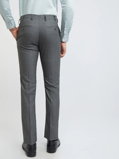 Men Grey Slim Fit Checks Polyester Blend Trouser - Image 4