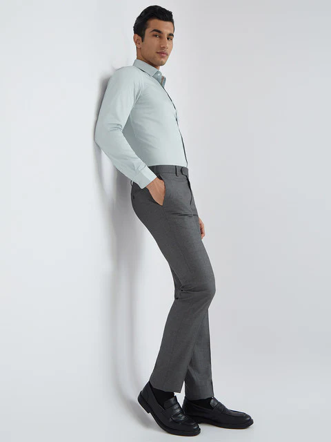 Men Grey Slim Fit Checks Polyester Blend Trouser - Image 5